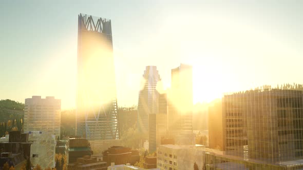 City Skyscrapes with Lense Flairs at Sunset alt