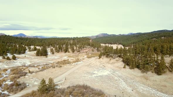 Aerial view of Pikes National Forest in the Winter