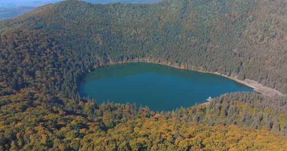 Lake Sfanta Ana - Saint Anne Crater Lake With Dense Forest On A Sunny Day In Autumn