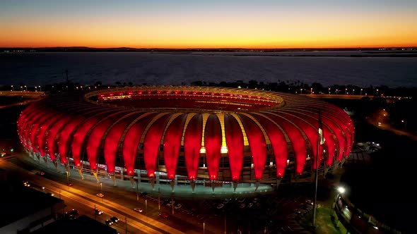 Cityscape of Porto Alegre Brazil near sports centre stadium at night