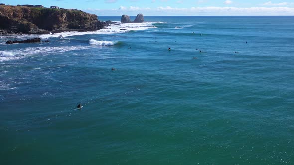 surfing in punta de lobos chile sunny day incredible landscape recorded with drone