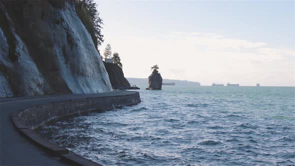 Seawall in Stanley Park and the Famous Siwash Rock