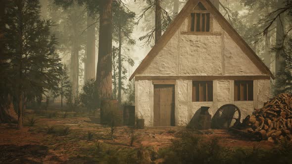 Old Wooden House in the Autumn Forest