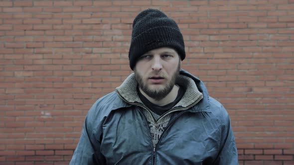 Portrait of Bearded Homeless