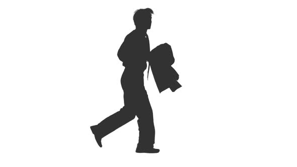 Silhouette of Running Business Man With Suit Jacket in Hand