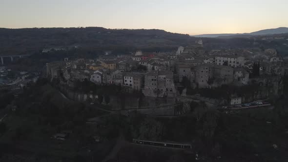Aerial view of Orte, a small town at sunset, Viterbo, Italy.