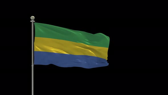 Gabon  Looping Of The Waving Flag Pole With Alpha