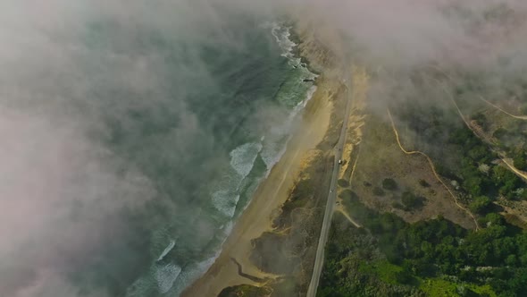 Drone Fly over Cabrillo Highway, CA. Aerial view of McNee Ranch State Park