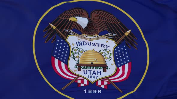 Flag of Utah State Region of the United States Waving at Wind