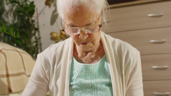 Senior Woman Cleaning Up after Playing with Grandchild