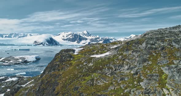 Green Mountain at Antarctic Ocean Bay Aerial