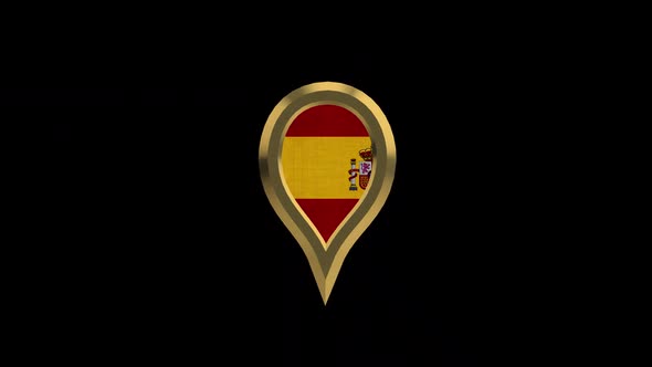 Spain Flag 3D Rotating Location Gold Pin Icon