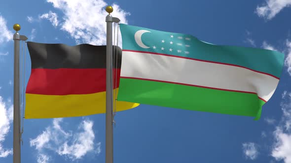 Germany Flag Vs Uzbekistan On Flagpole