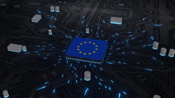European Union Flag on the Operating Chipset circuit board