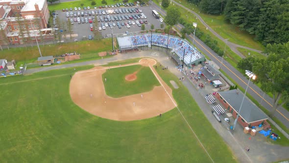 Drone shot from above circling the baseball field