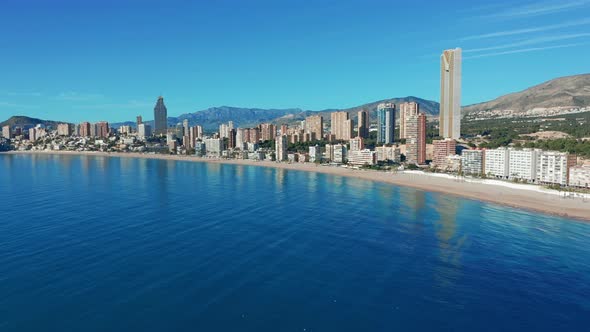 Benidorm - Mediterranean Cityscape at Sunrise. Spanish Coast and High Rise Skyline of Benidorm