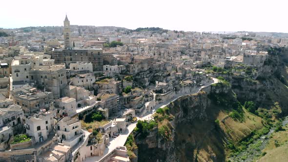 Aerial View of Ancient Town of Matera Sassi Di Matera in Sunny Day, Basilicata, Southern Italy