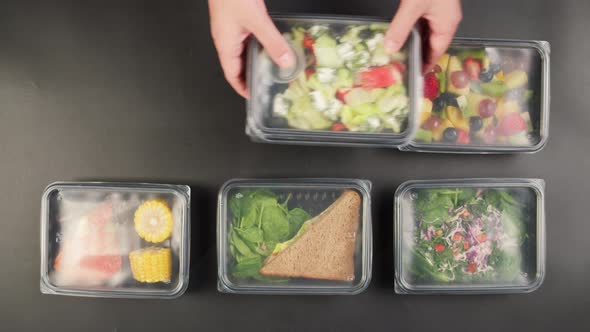 Take Away Meals Top View Food Delivery in Closed Disposable Containers Balanced Nutrition