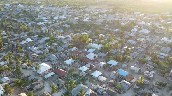 Aerial View of Houses Near the Coast in Zanzibar Tanzania Slow Motion