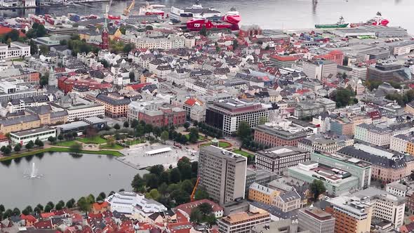 Aerial view, Floyen view desk. Bergen, Norway