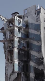 Vertical Video of a House Destroyed By the War in Ukraine