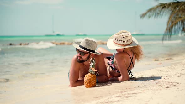 Honeymoon Holidays On Zanzibar Tanzania.Couple Enjoying Relaxing Ocean Zanzibar Resort.Loving Couple