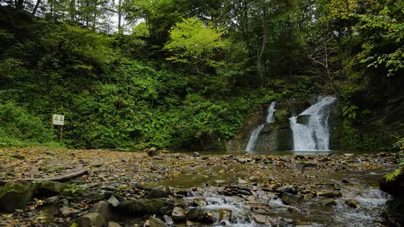 Waterfall Gurkalo Near Small Village in the Valley of Ukrainian Carpathian Mountains