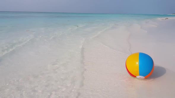 Aerial flying over sky of exotic coastline beach lifestyle by blue ocean and white sandy background 