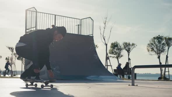 The Guy Skates on a Ramp