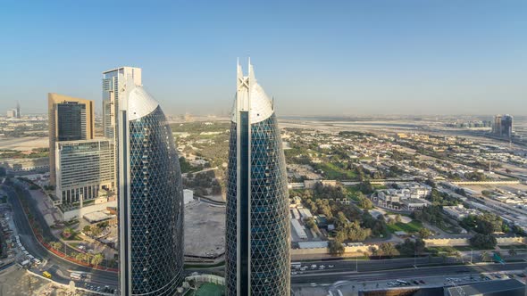 Skyline View of the Buildings of Sheikh Zayed Road and DIFC Timelapse in Dubai UAE