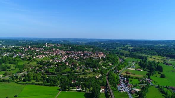 Belves village in Perigord in France seen from the sky