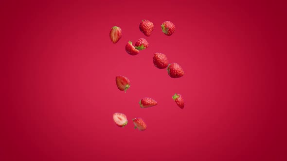 Fresh fruits flying. isolated from red background. strawberry