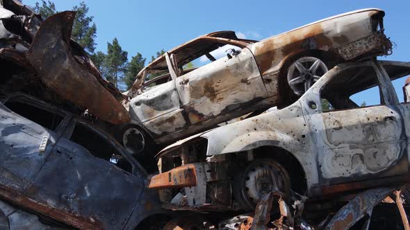 Shot and Burned Cars After the Fighting in the City of Irpin Ukraine