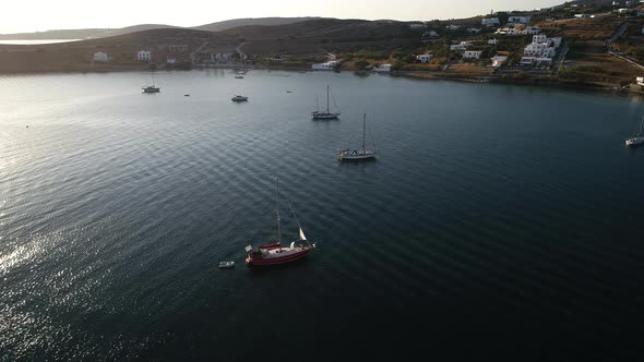 Marina of Parikia on Paros island in the Cyclades in Greece seen from the sky