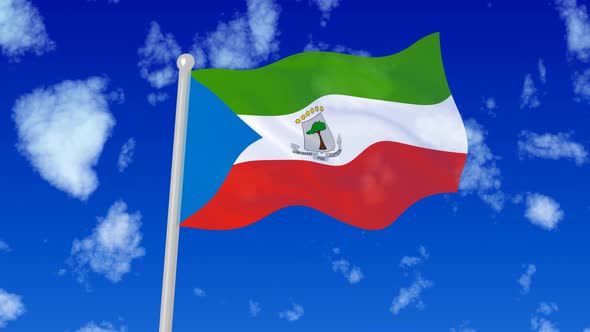 Equatorial Guinea Flaying National Flag In The Sky