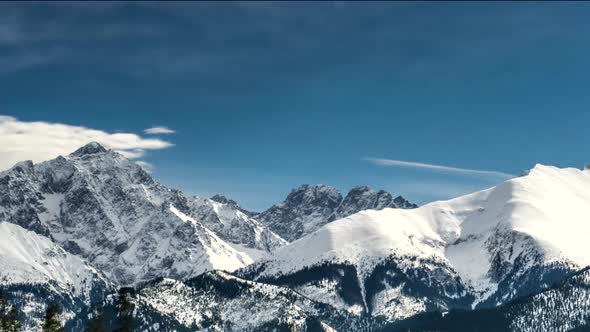 Snow capped peaks of Polish and Slovak Tatra mountains.