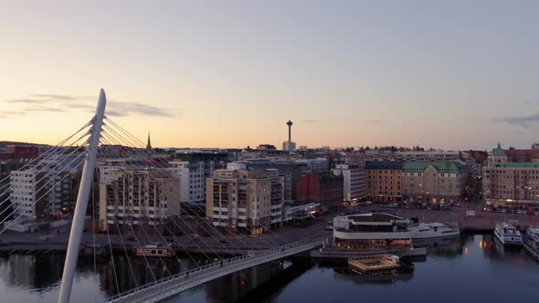 aerial view of Tampere. Laukontori bridge and Näsinneula in distance.