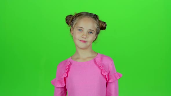 Child Is Sad, She Was Riddled with Unpleasant News. Green Screen