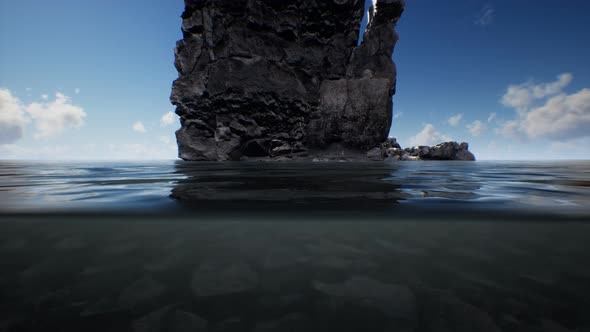 Ocean Seascape with Sky and Ocean Wave Splitted By Waterline to Underwater Part