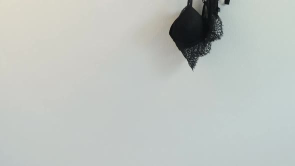 Lingerie and bow tie hanging on hook 