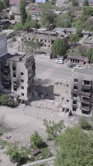 Vertical Video of a Destroyed House During the War in Ukraine