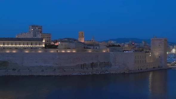 Marseille Old Port and Fort SaintJean in Night