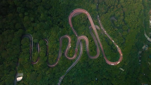 Aerial view of a curvy road near Hakone, Japan.