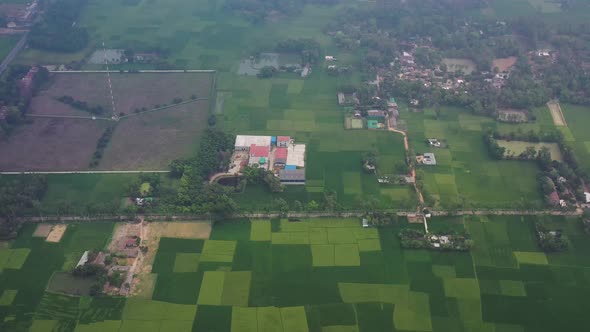 Aerial View of Farm among Cultivated fields, Shibchar, Dhaka, Bangladesh.