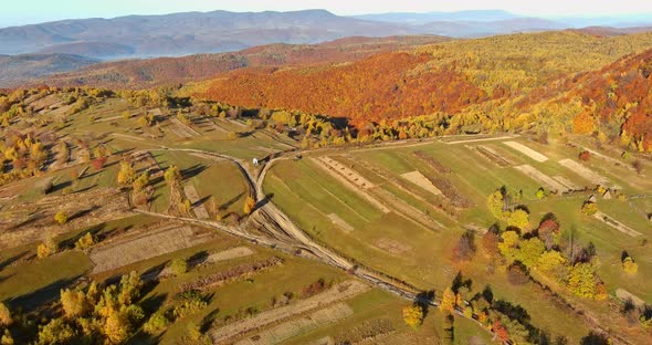 Beautiful Nature Warm Autumn Morning a Fascinating Mountain Scenic Aerial View