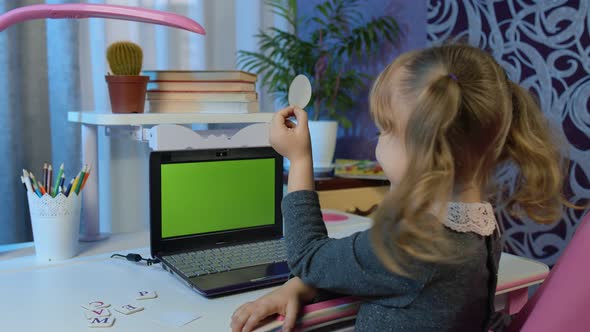 Online Kids Distance Remote Education Children Elearning Lesson Child Girl Pupil Doing Homework
