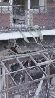 Vertical Video of a Building Bombed During the War in Makariv Ukraine