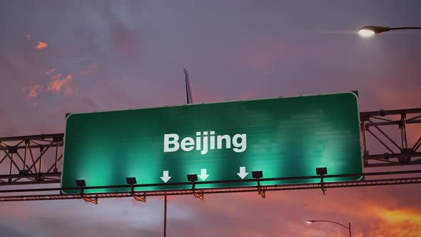 Airplane Landing Beijing During a Wonderful Sunrise