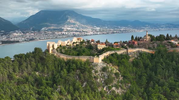 Alanya Castle Alanya Kalesi Aerial View of Mountain and City Turkey