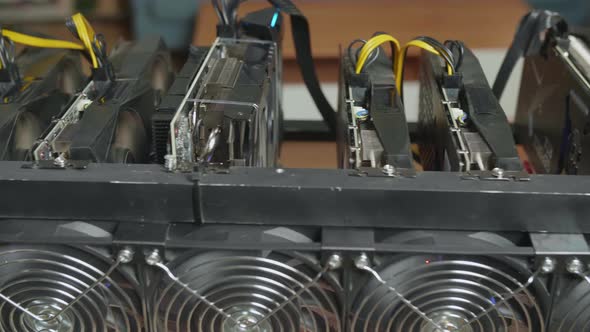 Close Up Of Cryptocurrency Mining Rig Working